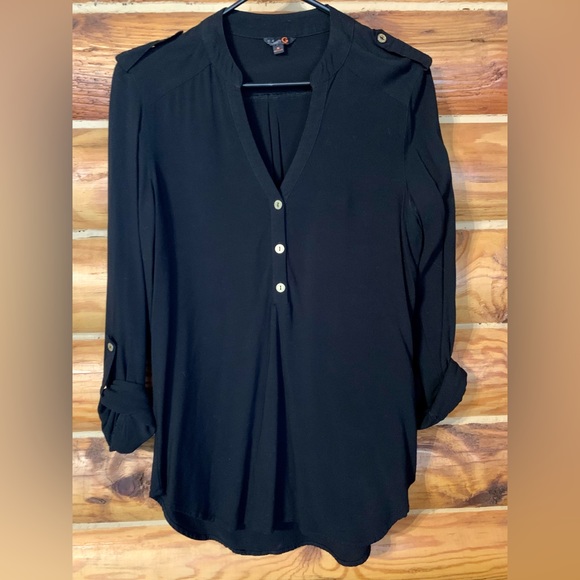 G by Guess Tops - G by Guess Black Gold Button Front Blouse Shirt Cuffed Sleeve Medium